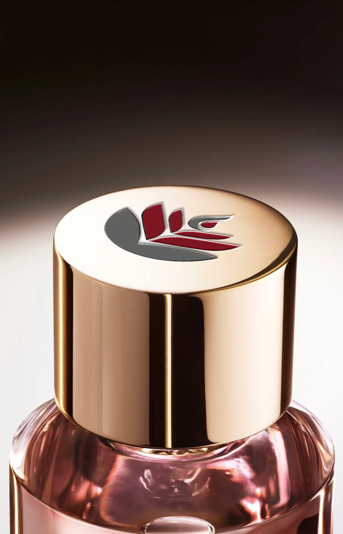 Sculpted gold perfume bottle cap with refined custom finishes and detailing