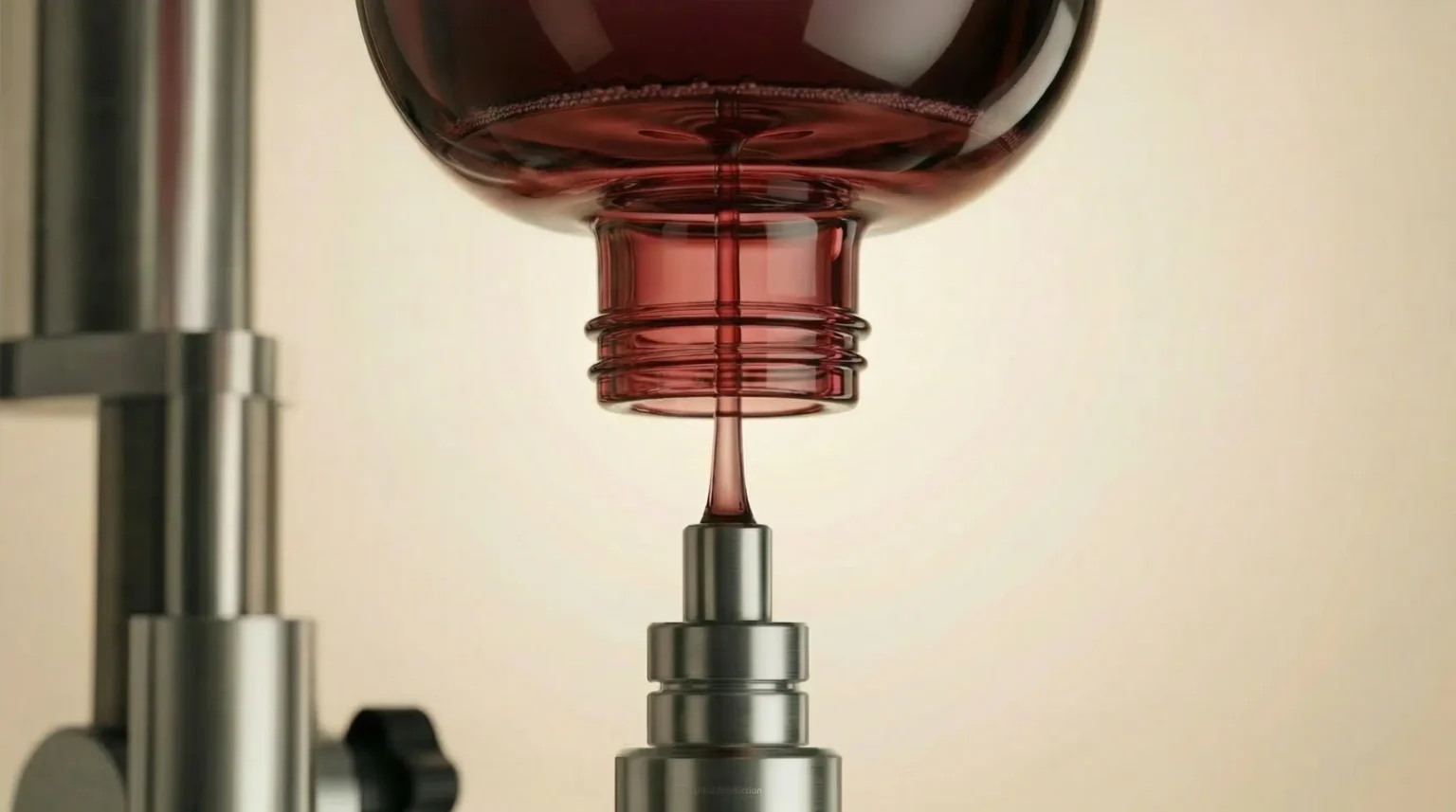 Liquid filling into a glass bottle neck