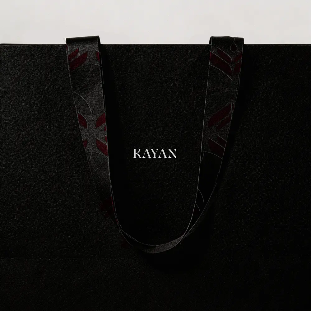 Black luxury gift bag with ribbon handles