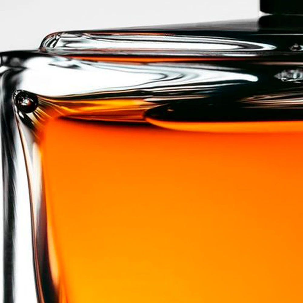 Amber liquid in a glass bottle
