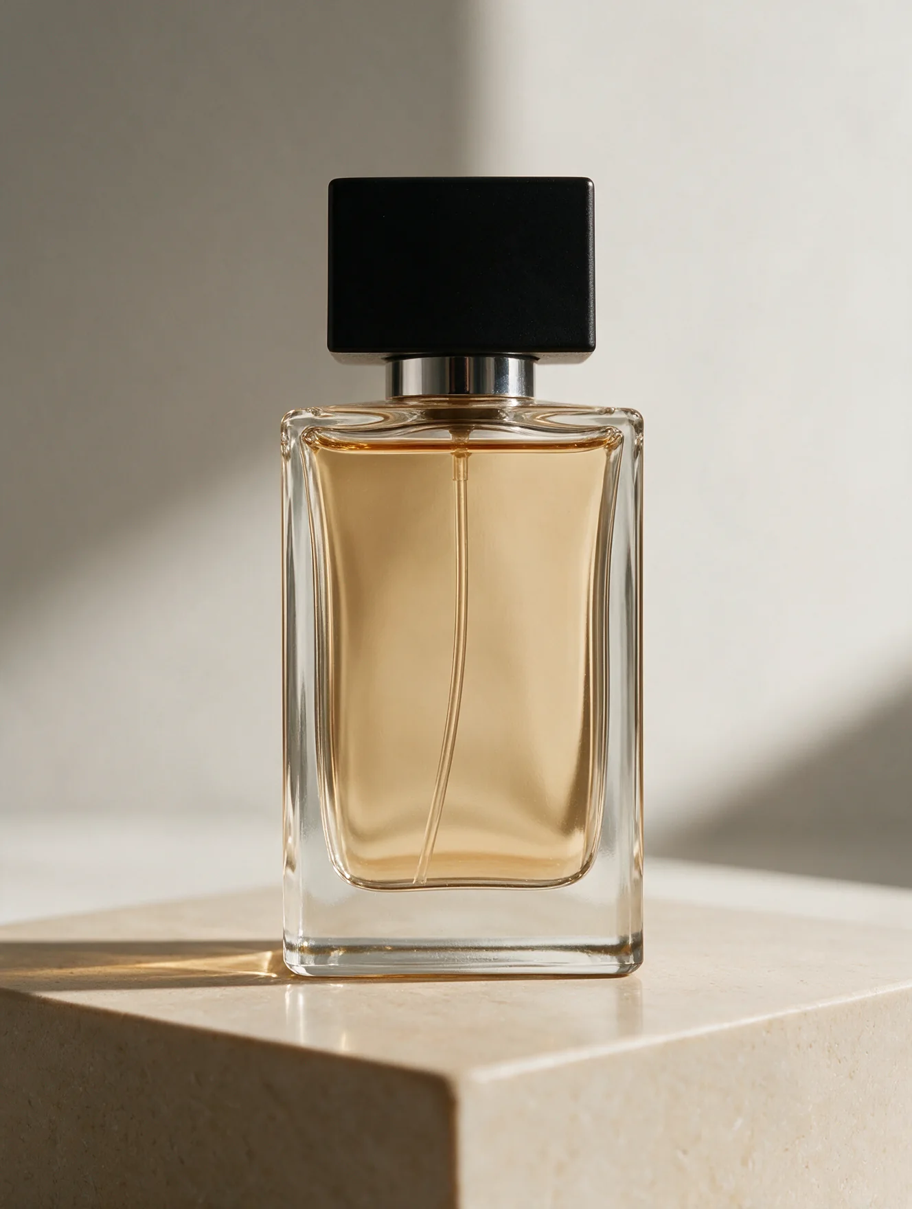 Fine fragrance spray bottle on stone surface