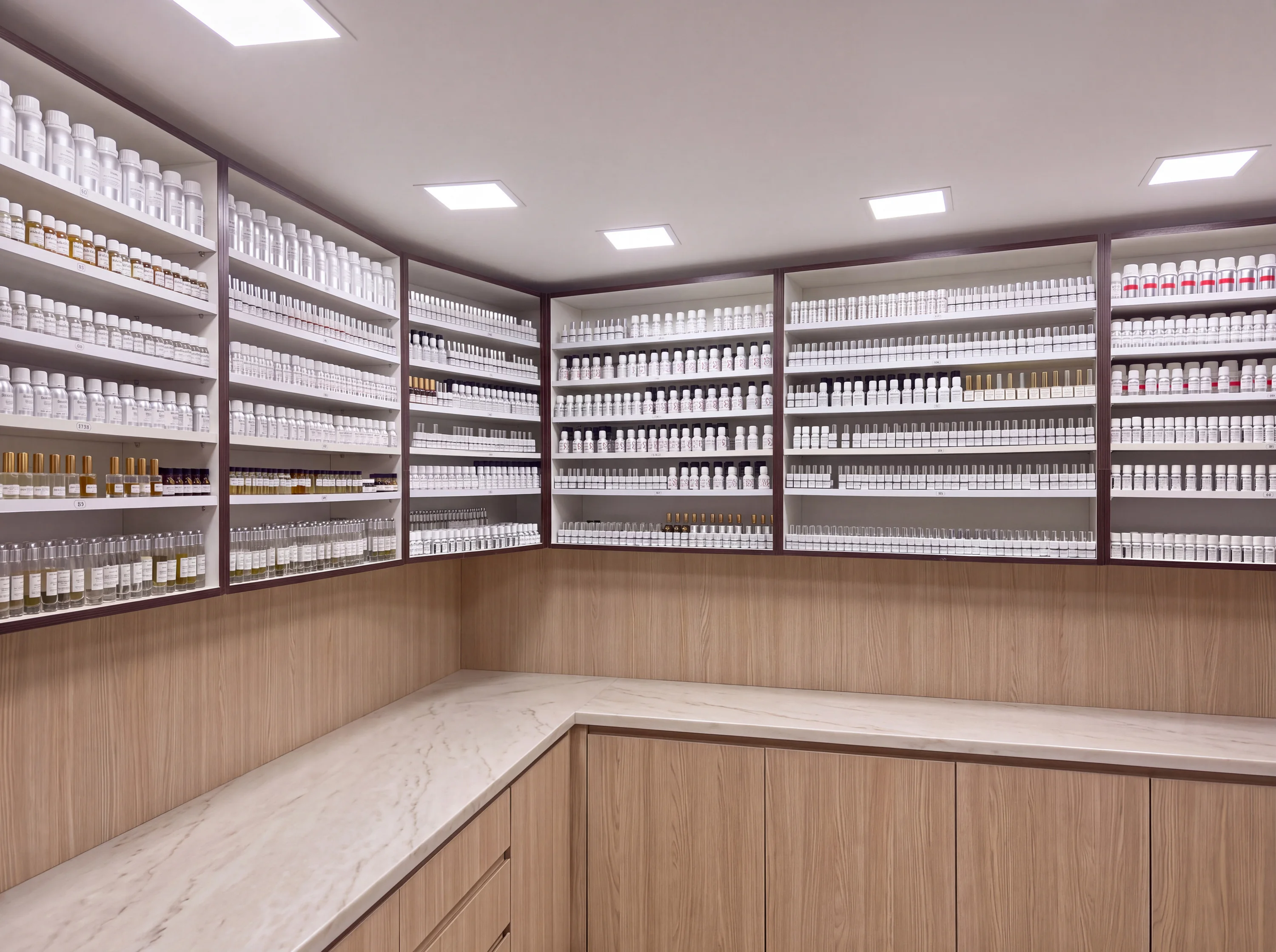 Fragrance formulation laboratory with perfume oils library
