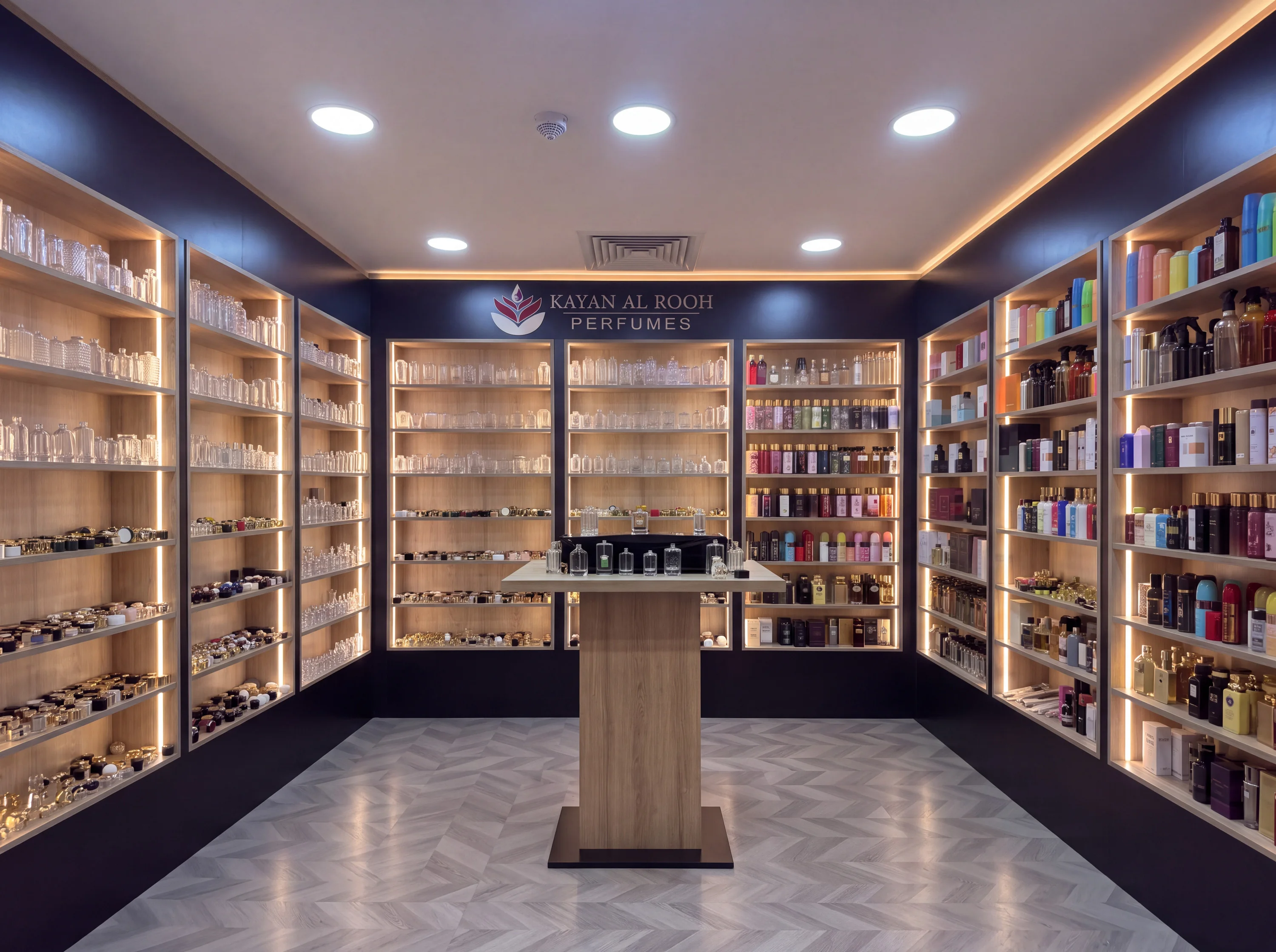 Kayan Al Rooh showroom bottle and packaging display